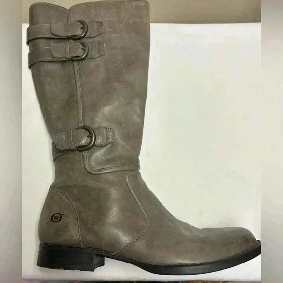 Born Women’s Attila Grey Burnish Tall Soft Leather Boots Size 8 - Picture 3 of 15